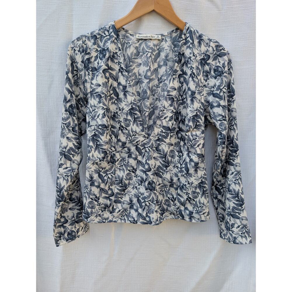 Abercrombie & Fitch Womens Novelty Fruit Print Blouse M Deep V Neck Smocked Back